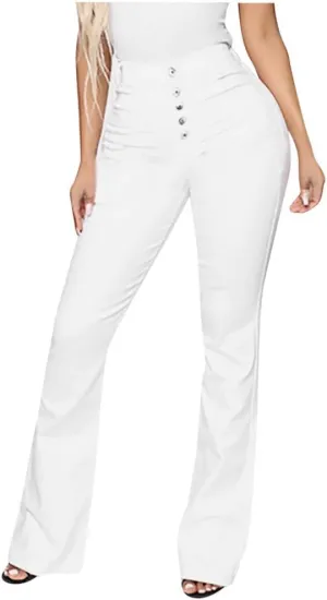 Denim Jeans for Women Classic Slimming Baggy Wide Leg Jeans Butt Lifting Stretch Flare Jeans Stretch Jeggings White