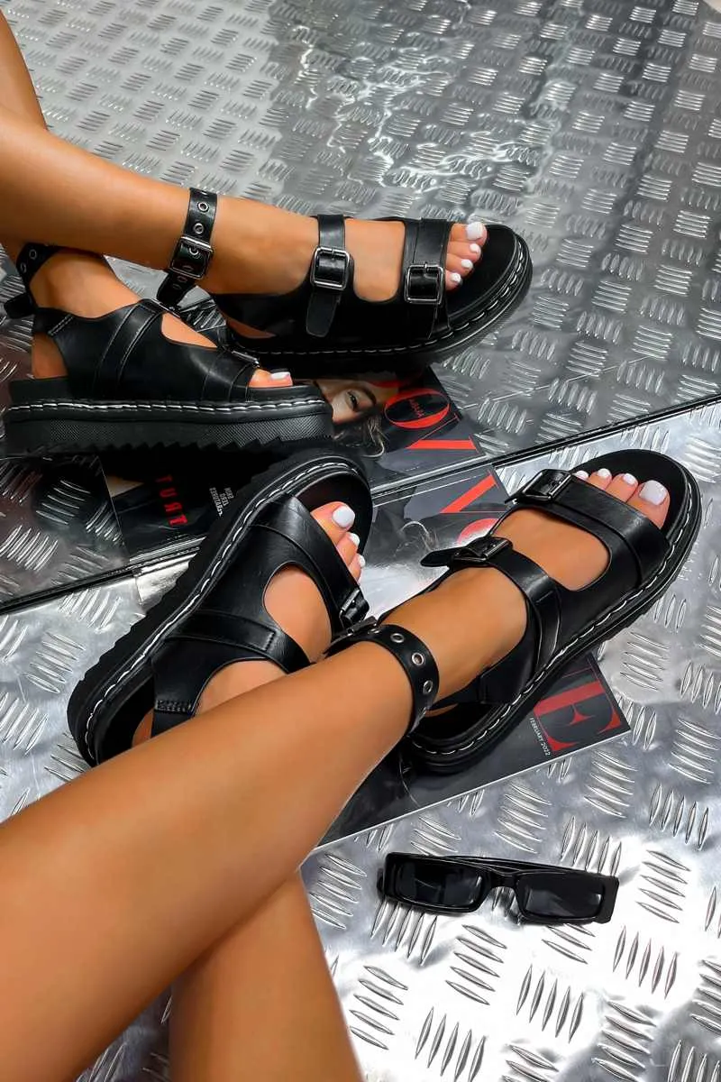 DESTINY Chunky Buckle Gladiator Sandals - Black