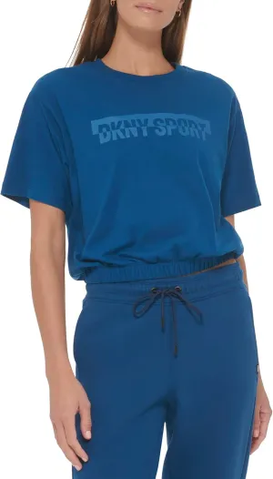 DKNY Women's Drop Out Logo Tee Cropped