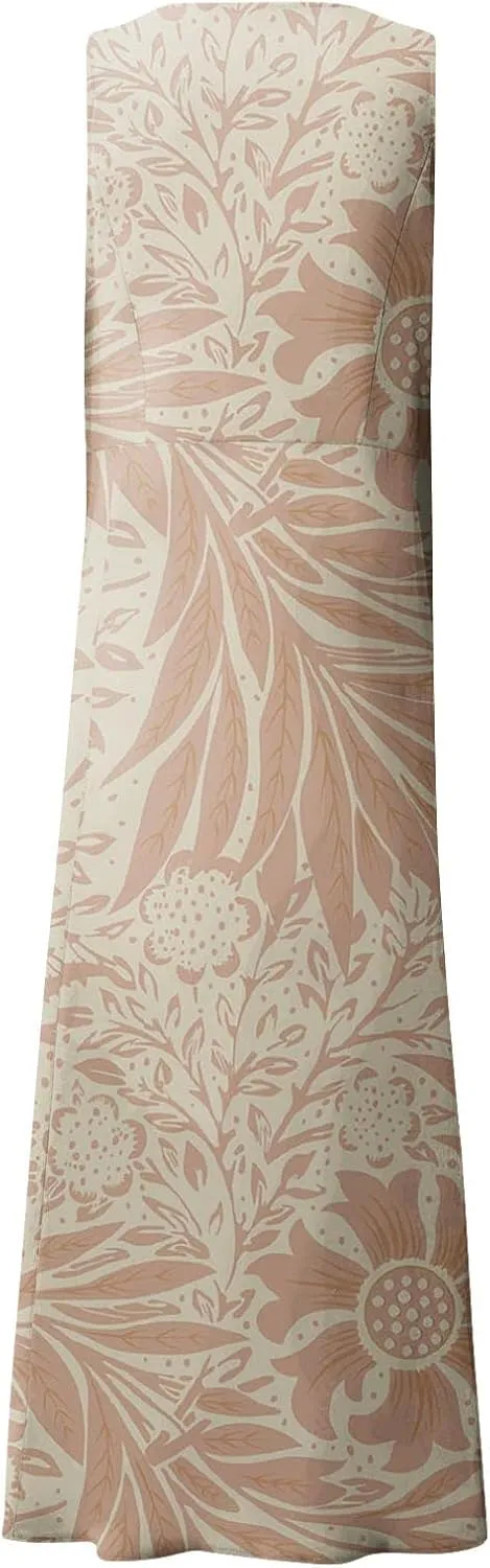 Dresses for Women 2024 Casual Round Neck Floral Print Dresses with Pockets Beach Sleeveless Flowy Long Dress