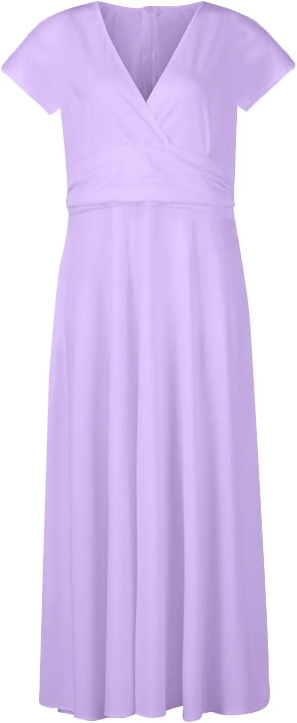 Dresses for Women 2024 Wrap V Neck Flowy Sundresses Cap Sleeve Elegant Maxi Dress Floral Print Swing Beach Dress