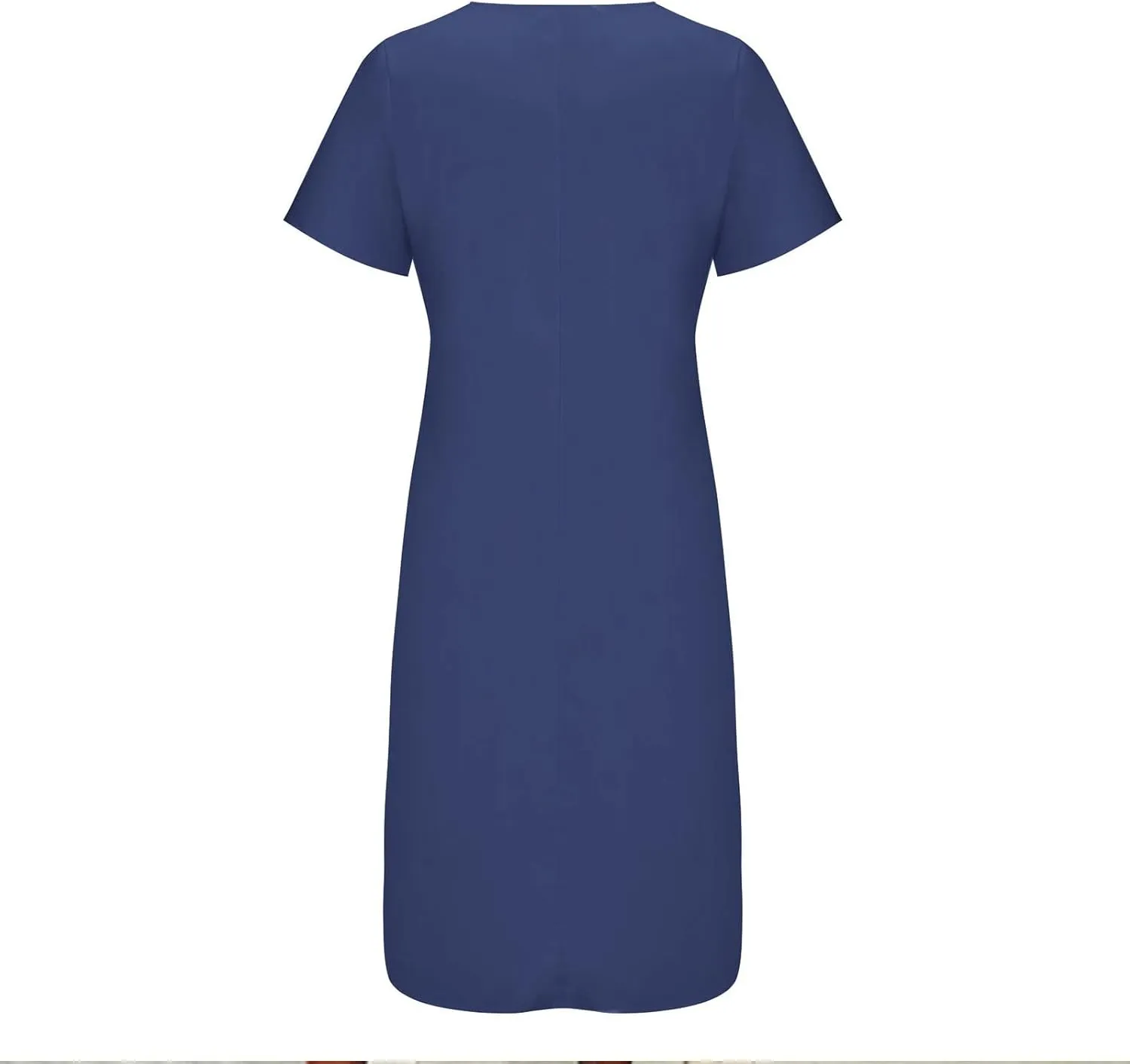 Dresses for Women 2025 Summer Trendy Lace Patchwork Round Neck Short Sleeve Shift Midi Dress with Pocket