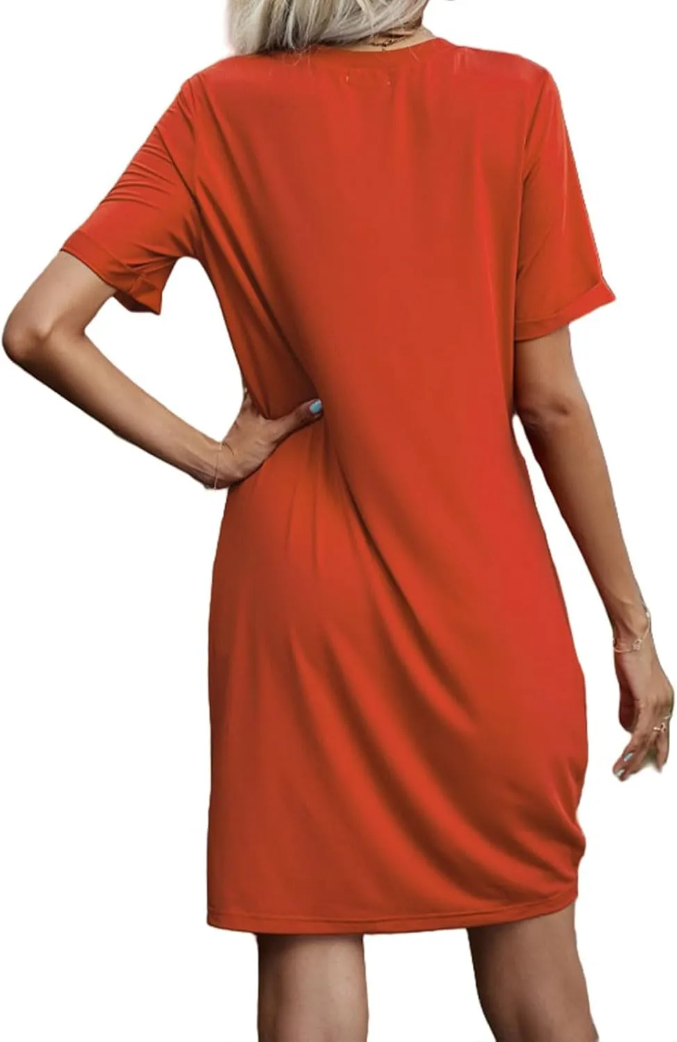 Dresses for Women Casual Loose Beach Dress V Neck Short Sleeve Knot Twist Tie T Shirt Dress Summer Fashion Sundresses