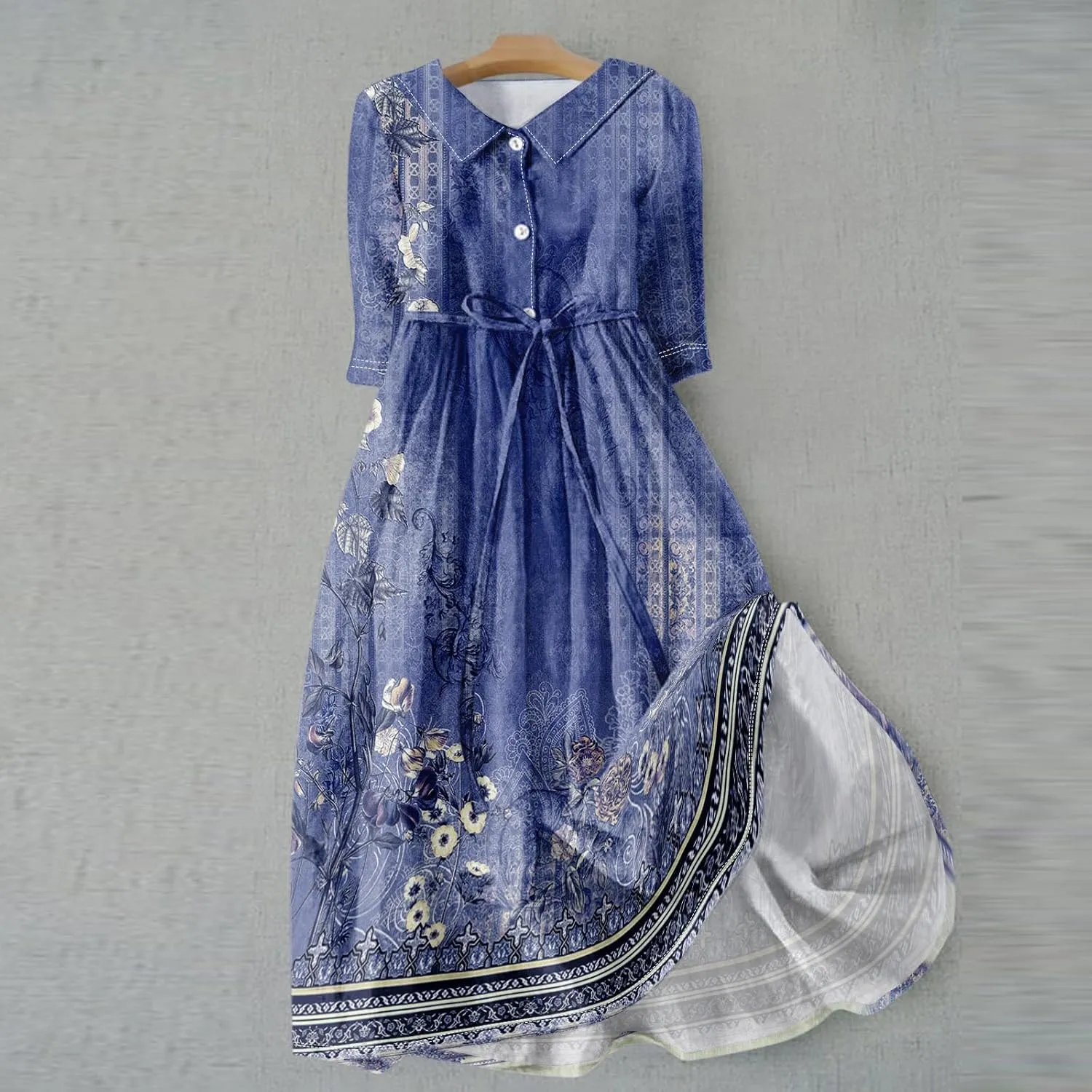Dresses for Women Summer Floral Long Dress Trendy 3/4 Sleeve Wrap Flowy Beach Dress A Line Boho Vacation Dresses