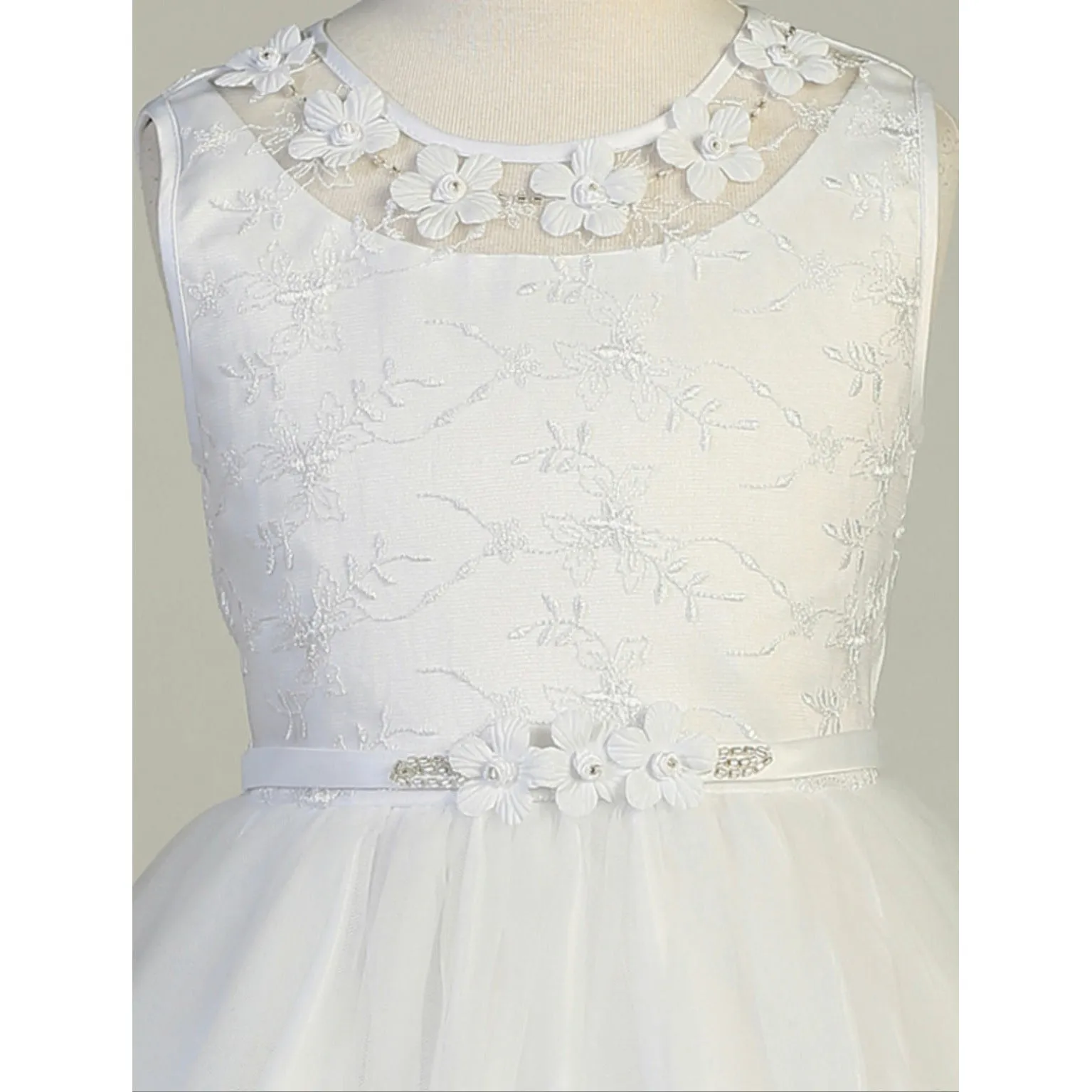 Embroidered Tulle Dress with Flower Appliqués
