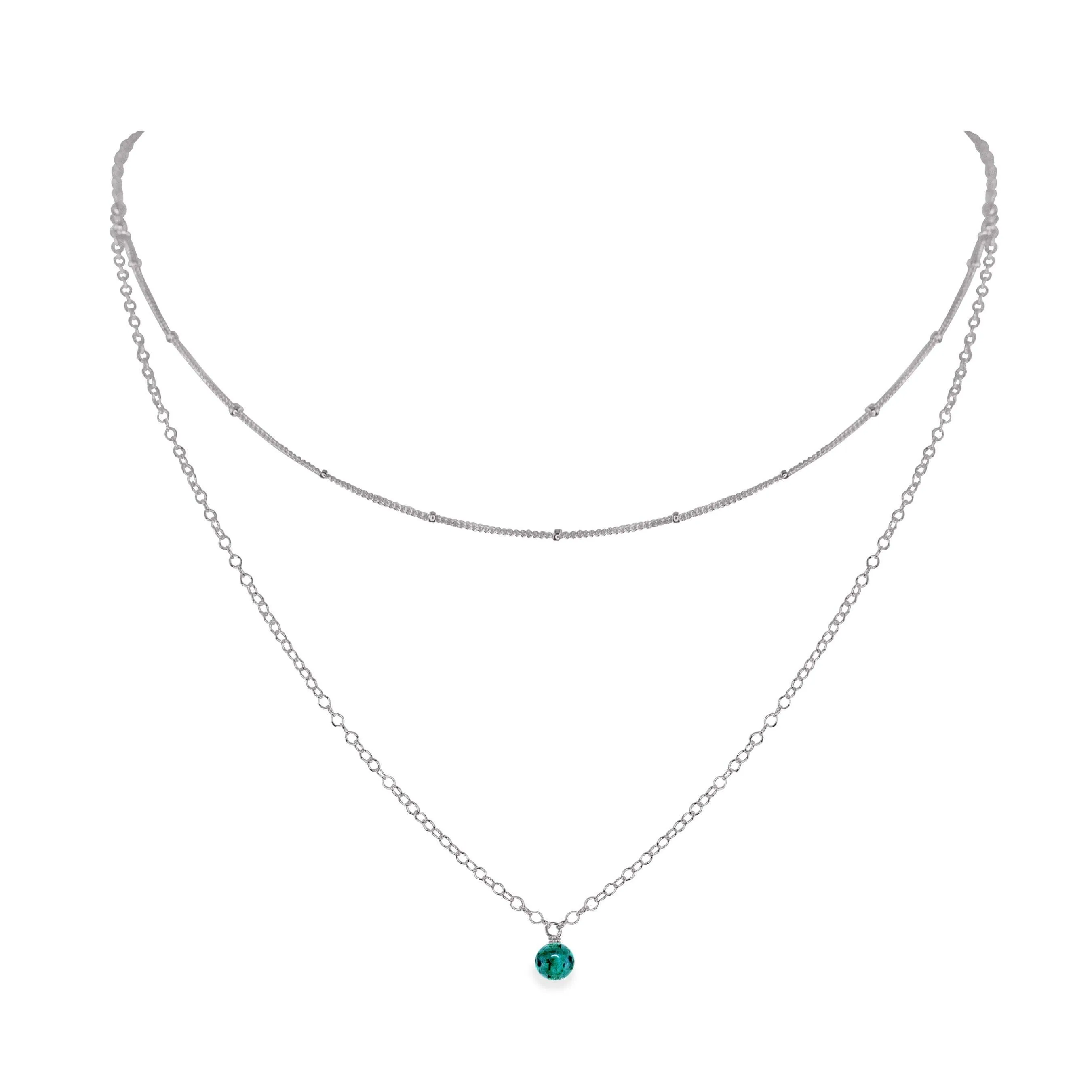 Emerald Gemstone Chain Layered Choker Necklace