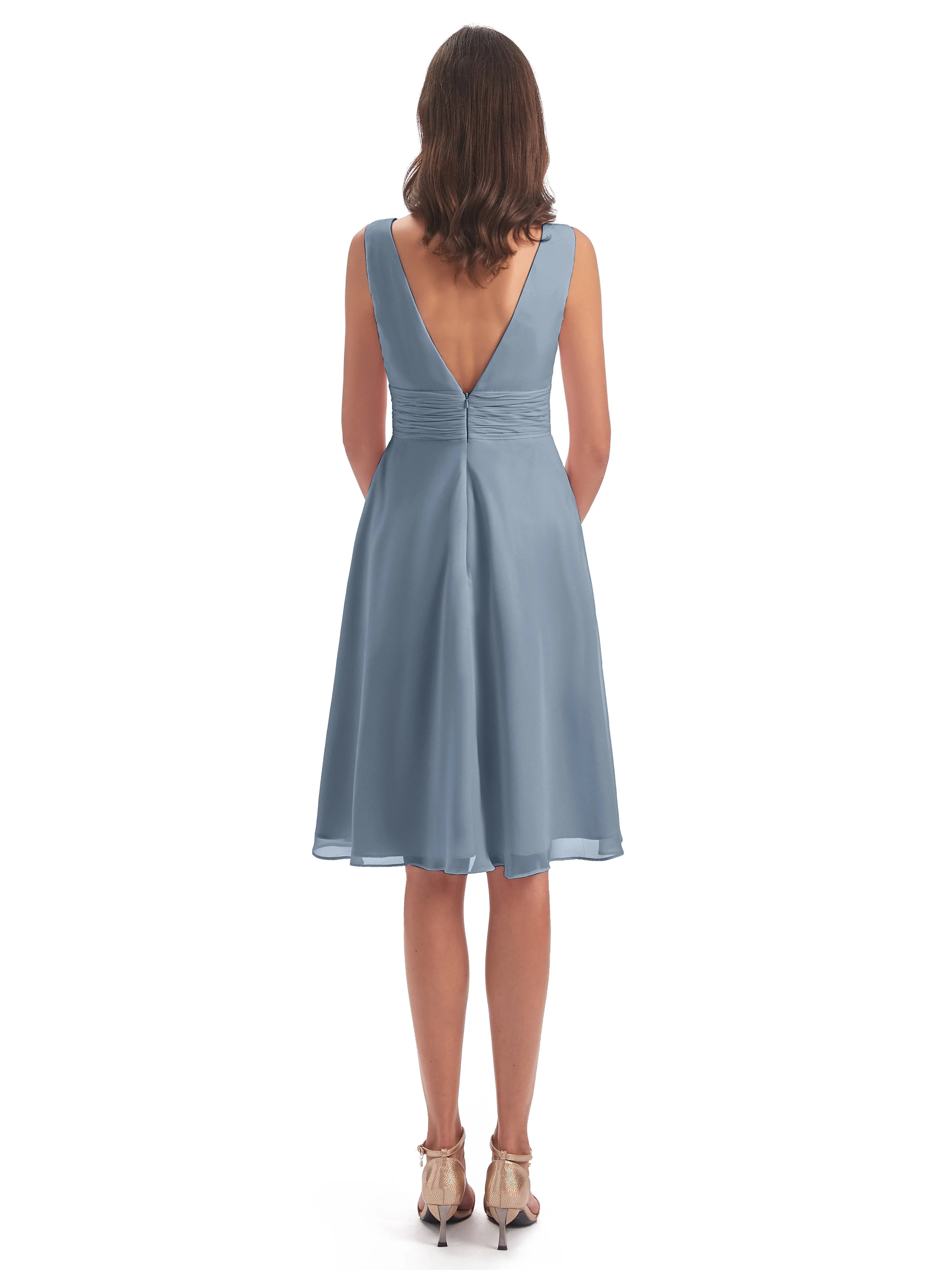 Emilia Delightful V-neck High-Low Bridesmaid Dresses