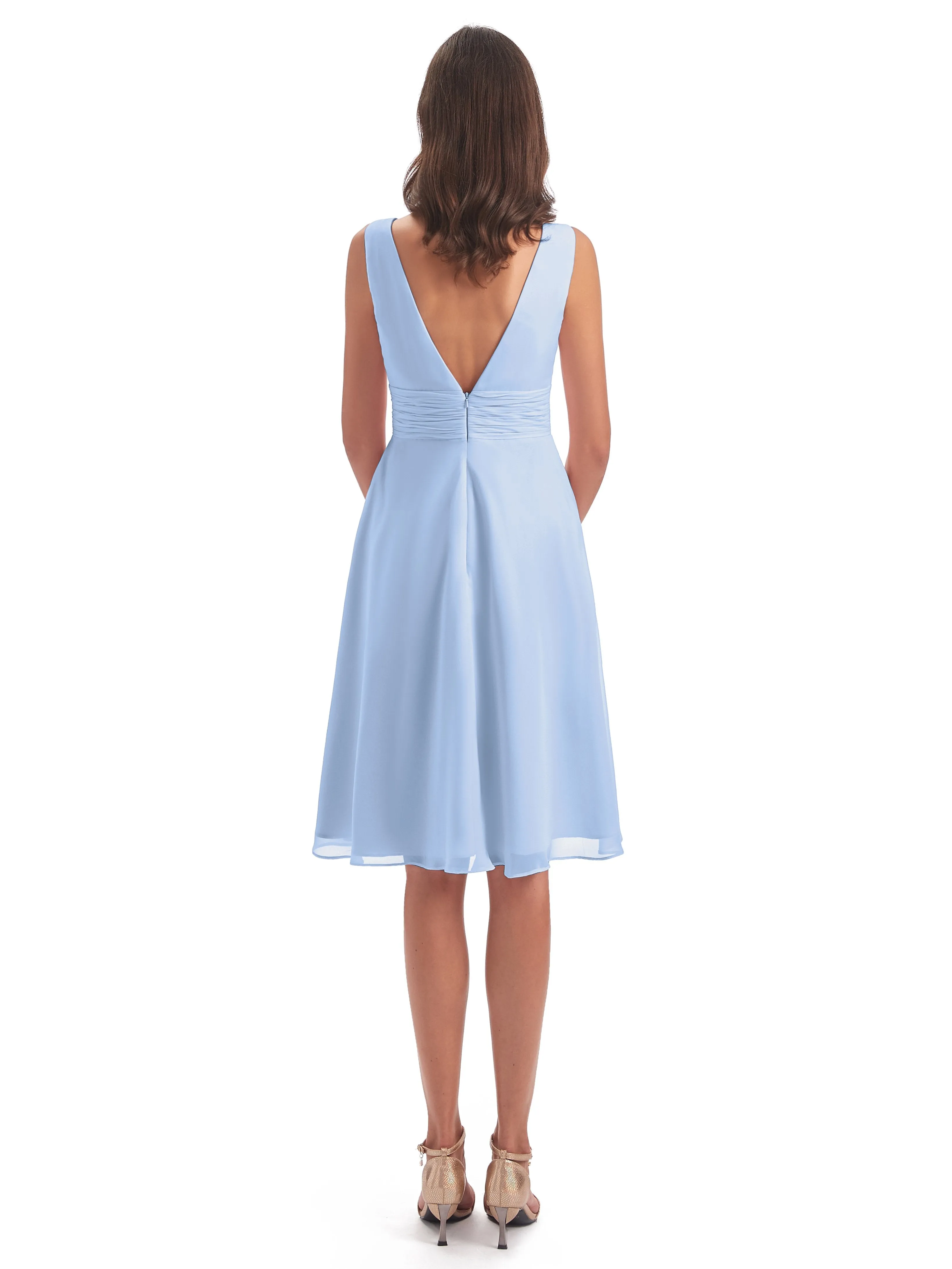 Emilia Delightful V-neck High-Low Bridesmaid Dresses