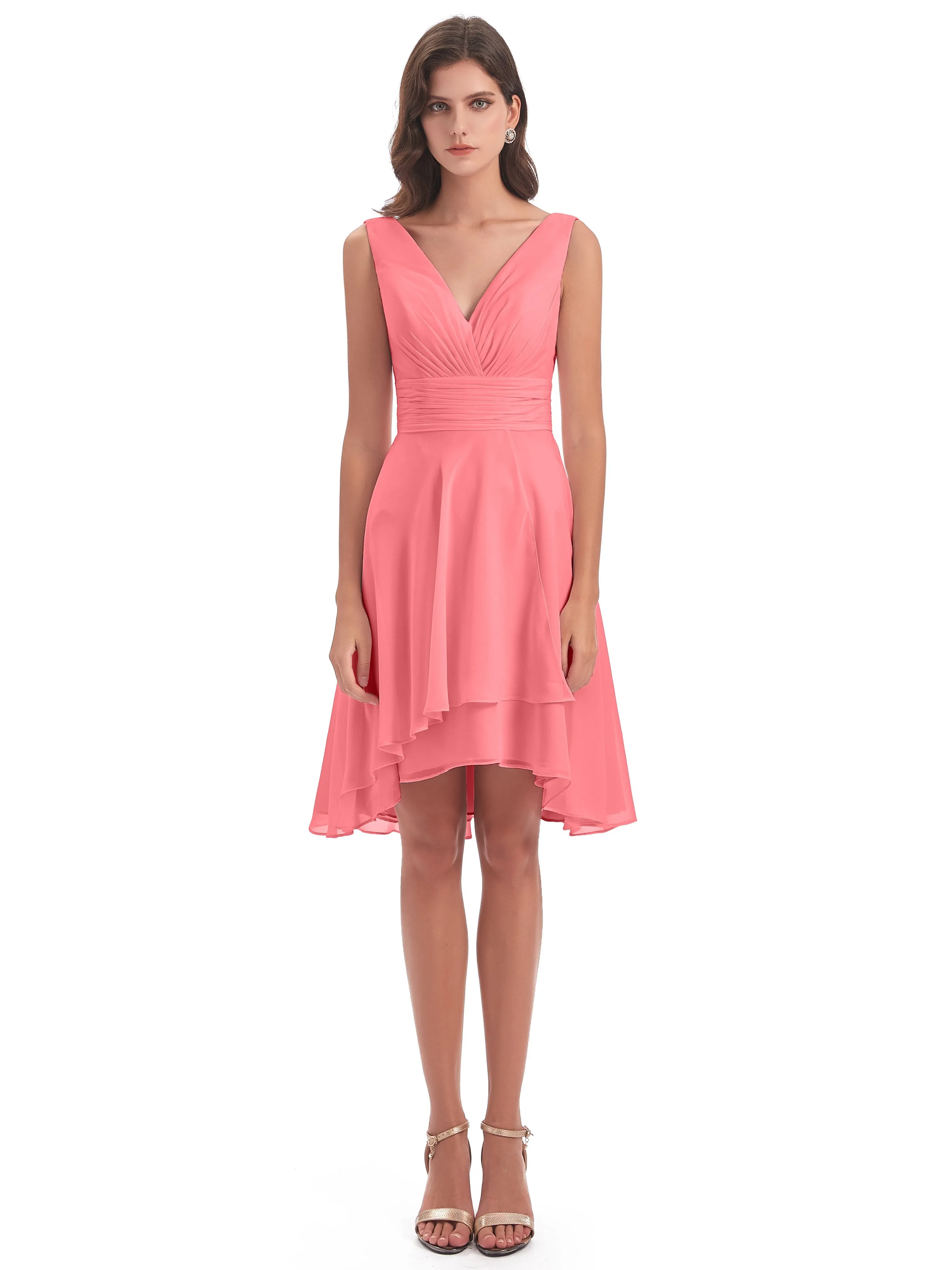 Emilia Delightful V-neck High-Low Bridesmaid Dresses