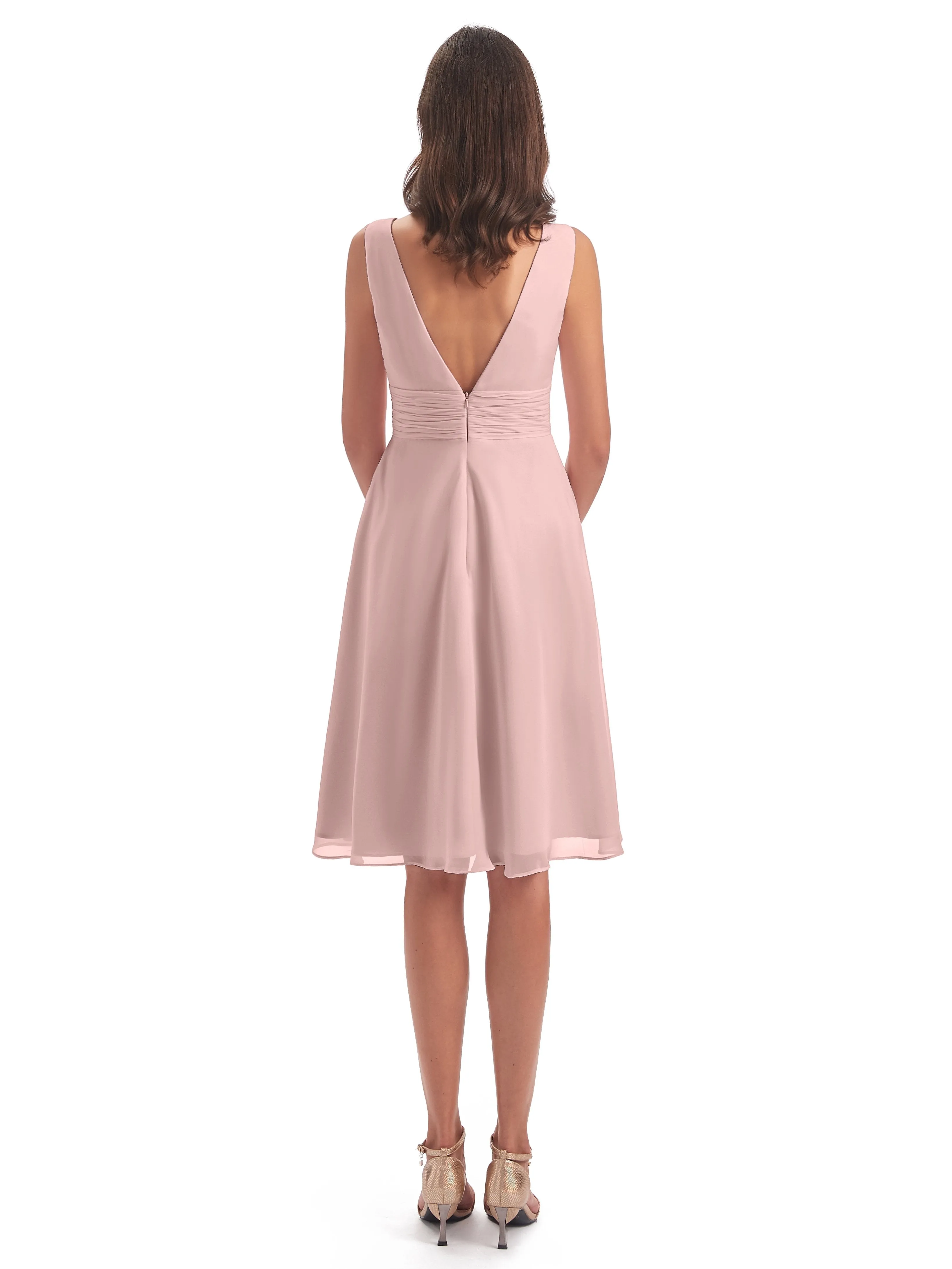 Emilia Delightful V-neck High-Low Bridesmaid Dresses