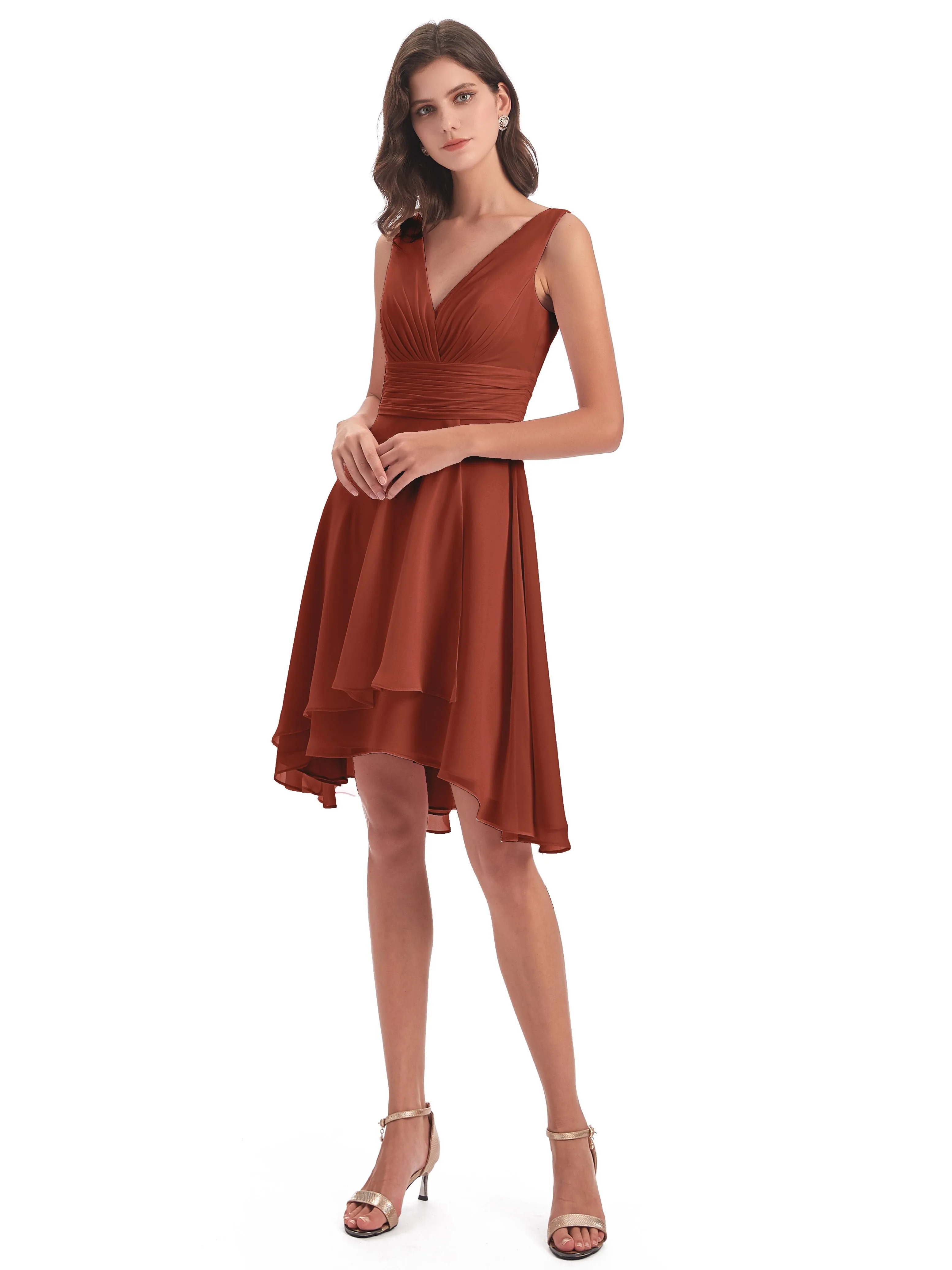 Emilia Delightful V-neck High-Low Bridesmaid Dresses