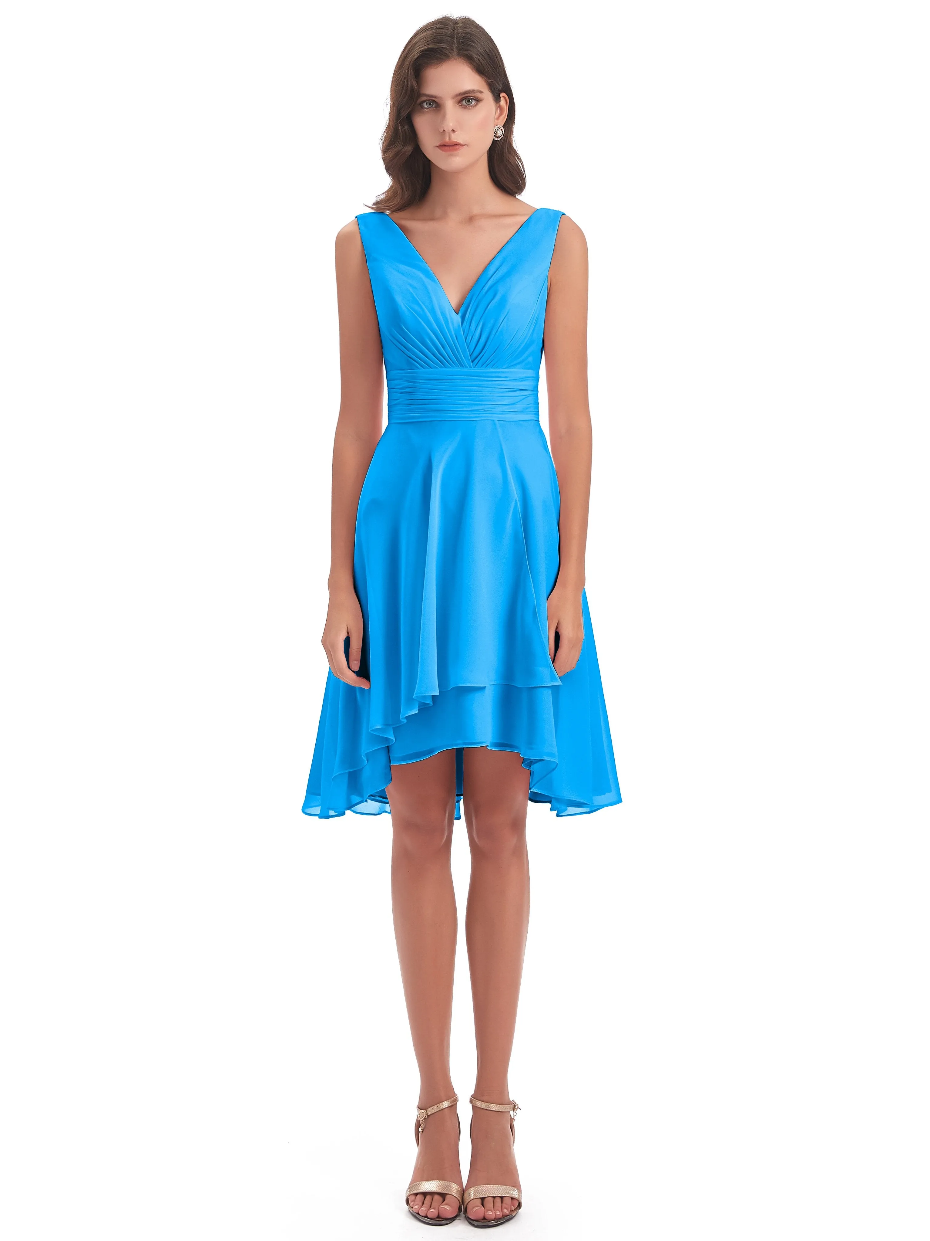 Emilia Delightful V-neck High-Low Bridesmaid Dresses