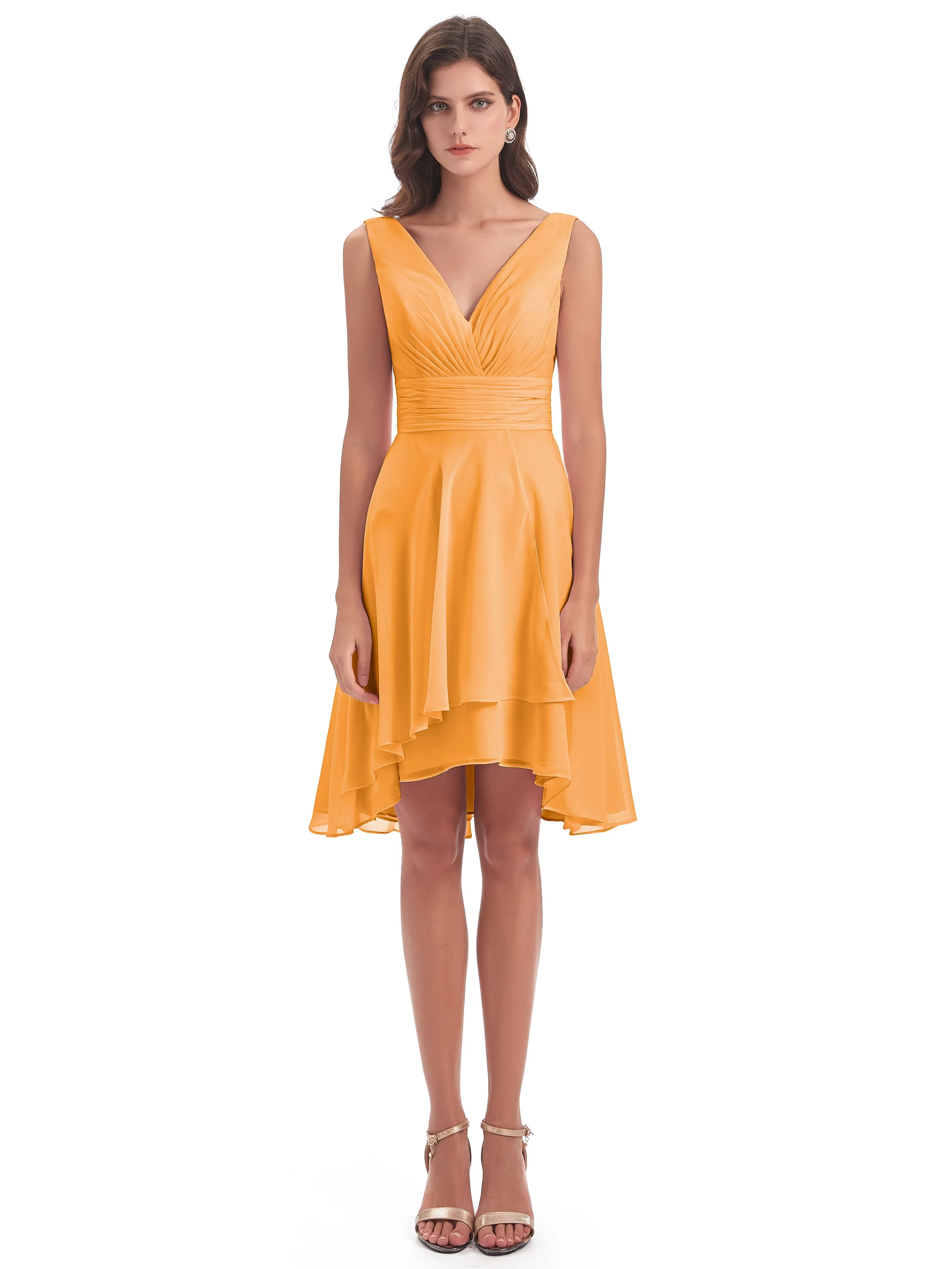 Emilia Delightful V-neck High-Low Bridesmaid Dresses