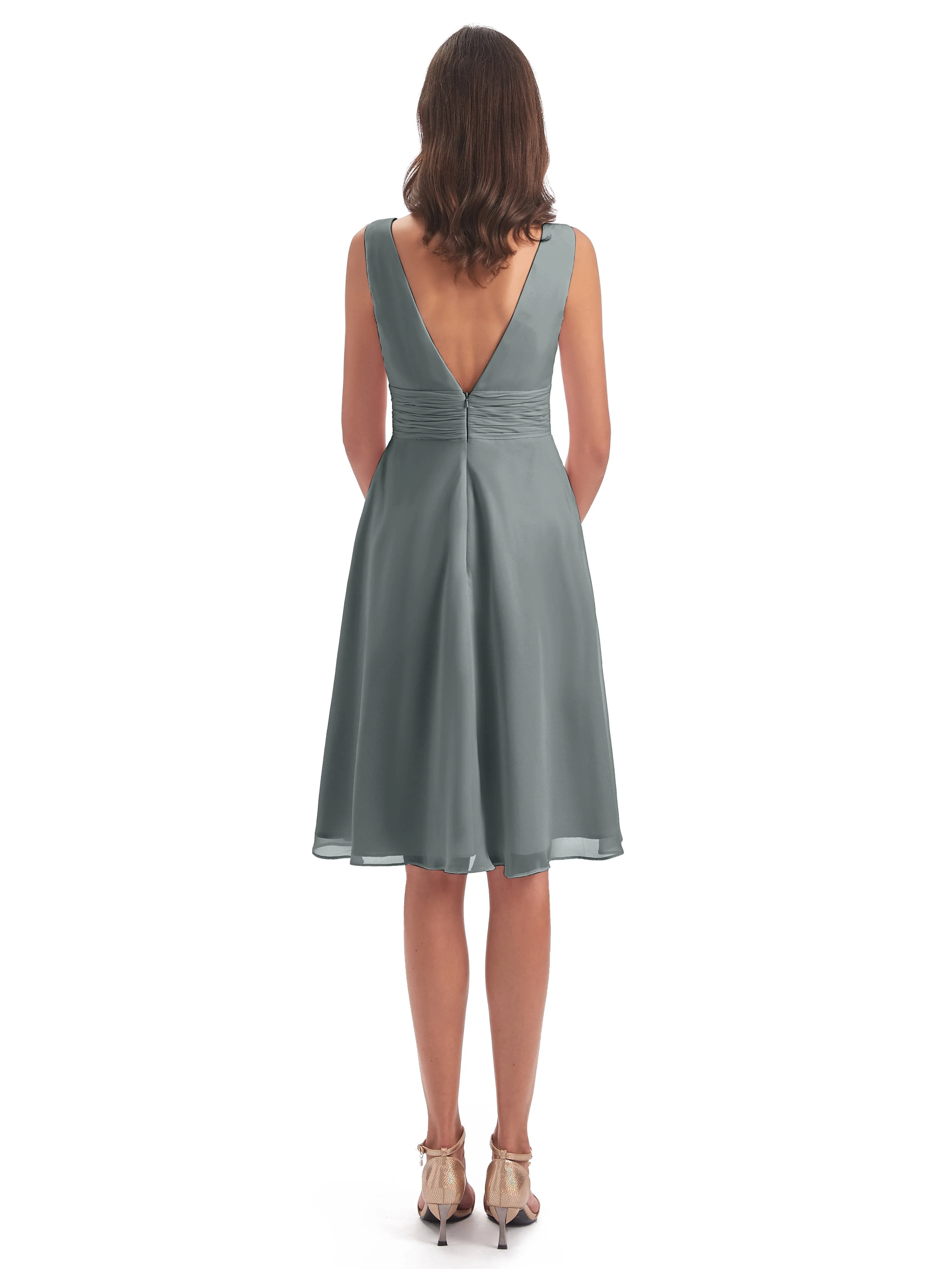 Emilia Delightful V-neck High-Low Bridesmaid Dresses