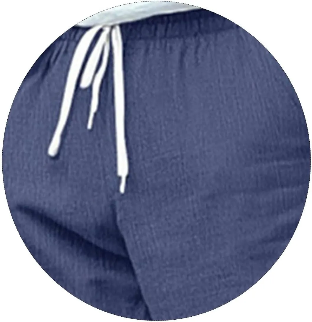 evzosrz Mens Jogger Tapered Pants Fashion Elastic Waist Drawstring Workout Sweatpants Lightweight Casual Cotton Linen Pants
