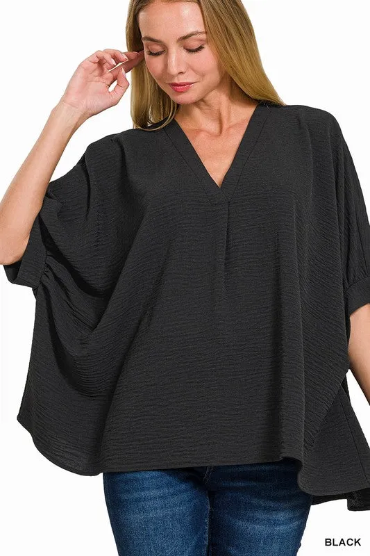 Explore More Collection - Woven Airflow V-Neck Puff Half Sleeve Top