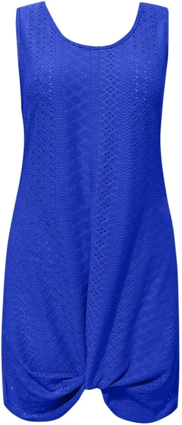 Eyelet Sundresses for Women Sexy Crew Neck Sleeveless Beach Dress Classy Summer Hawaiian Travel Outfits for Women
