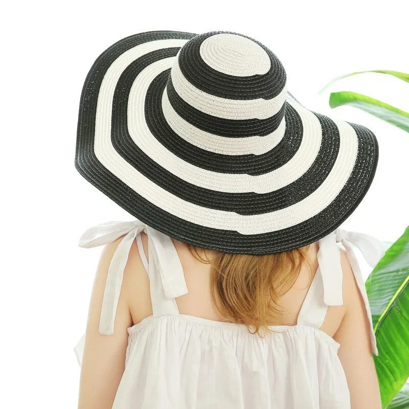 Fancy Stripes Oversized Summer Floppy Straw Sun Hats