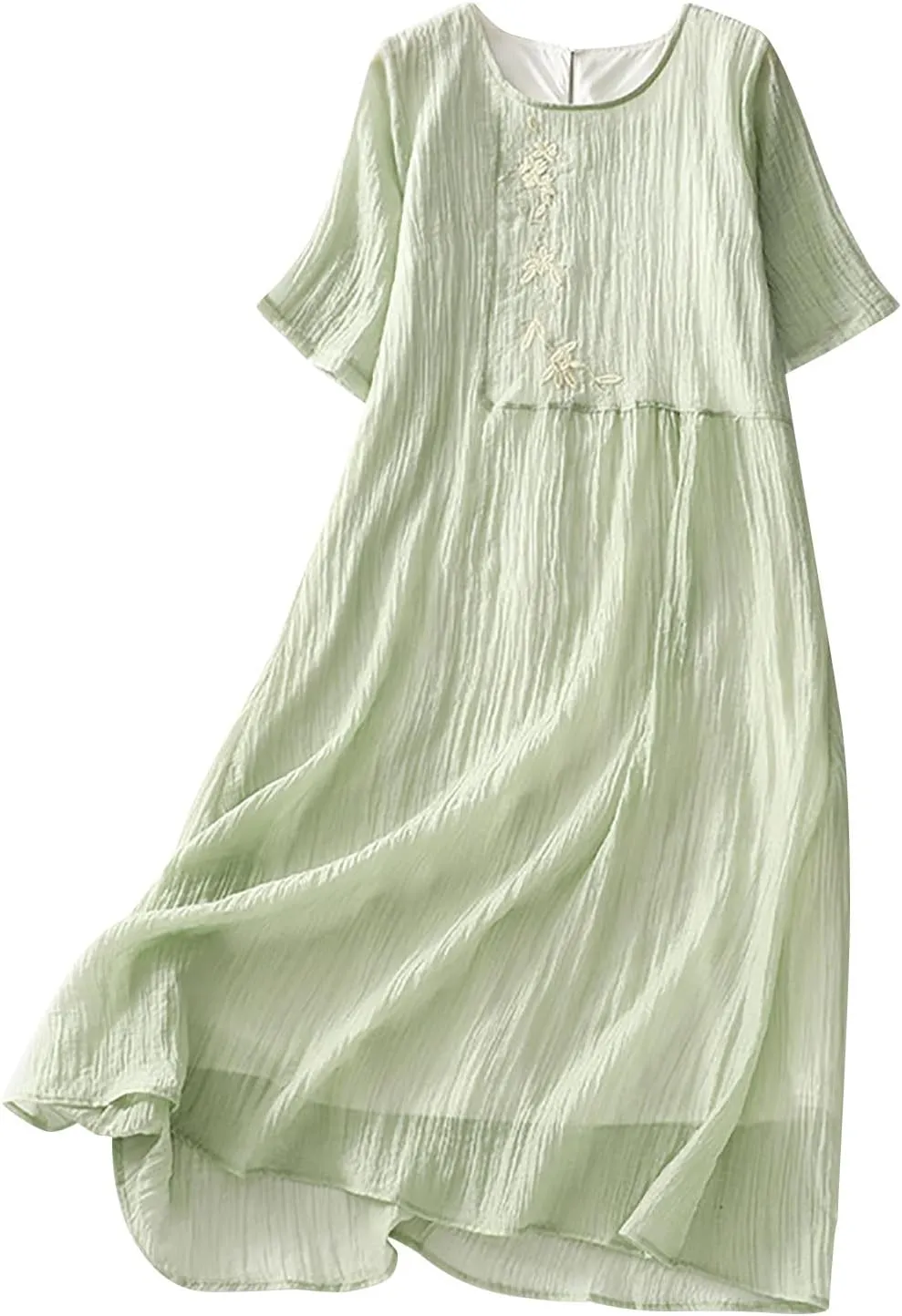 Finelylove Sundress for Women Bohemian Floral Print Midi Dress Casual Short Sleeve Cotton Dress Comfy Beach Vacation Clothes