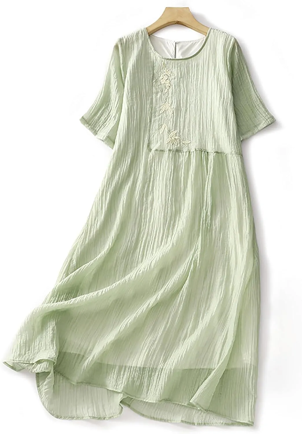 Finelylove Sundress for Women Bohemian Floral Print Midi Dress Casual Short Sleeve Cotton Dress Comfy Beach Vacation Clothes