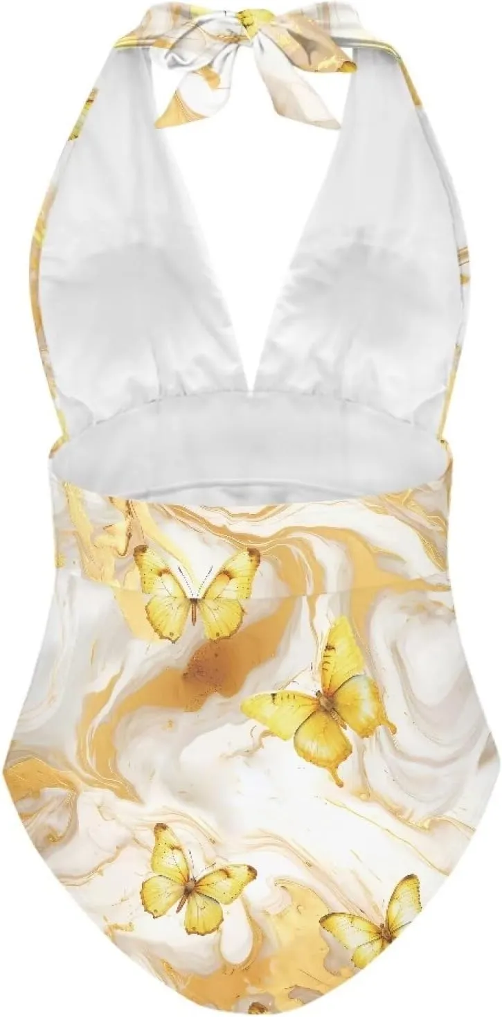 Flashideas One Piece Swimsuit Women Sexy Tummy Control One Piece Swimsuits V Neck Swimwear