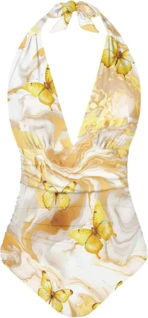 Flashideas One Piece Swimsuit Women Sexy Tummy Control One Piece Swimsuits V Neck Swimwear