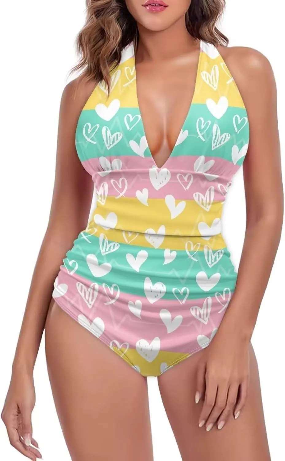 Flashideas One Piece Swimsuit Women Sexy Tummy Control One Piece Swimsuits V Neck Swimwear
