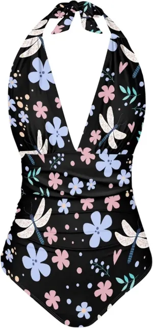 Flashideas One Piece Swimsuit Women Sexy Tummy Control One Piece Swimsuits V Neck Swimwear