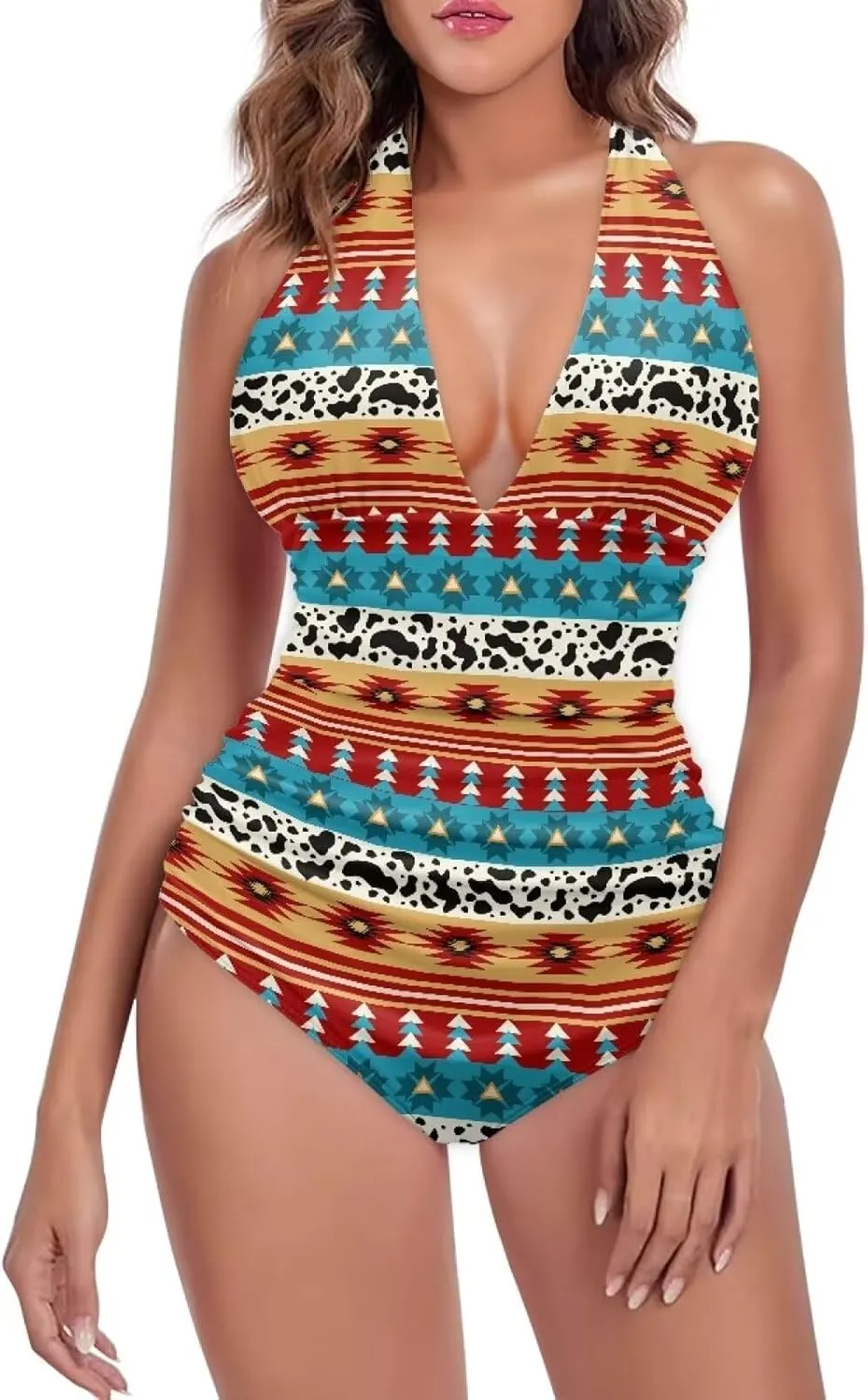 Flashideas One Piece Swimsuit Women Sexy Tummy Control One Piece Swimsuits V Neck Swimwear