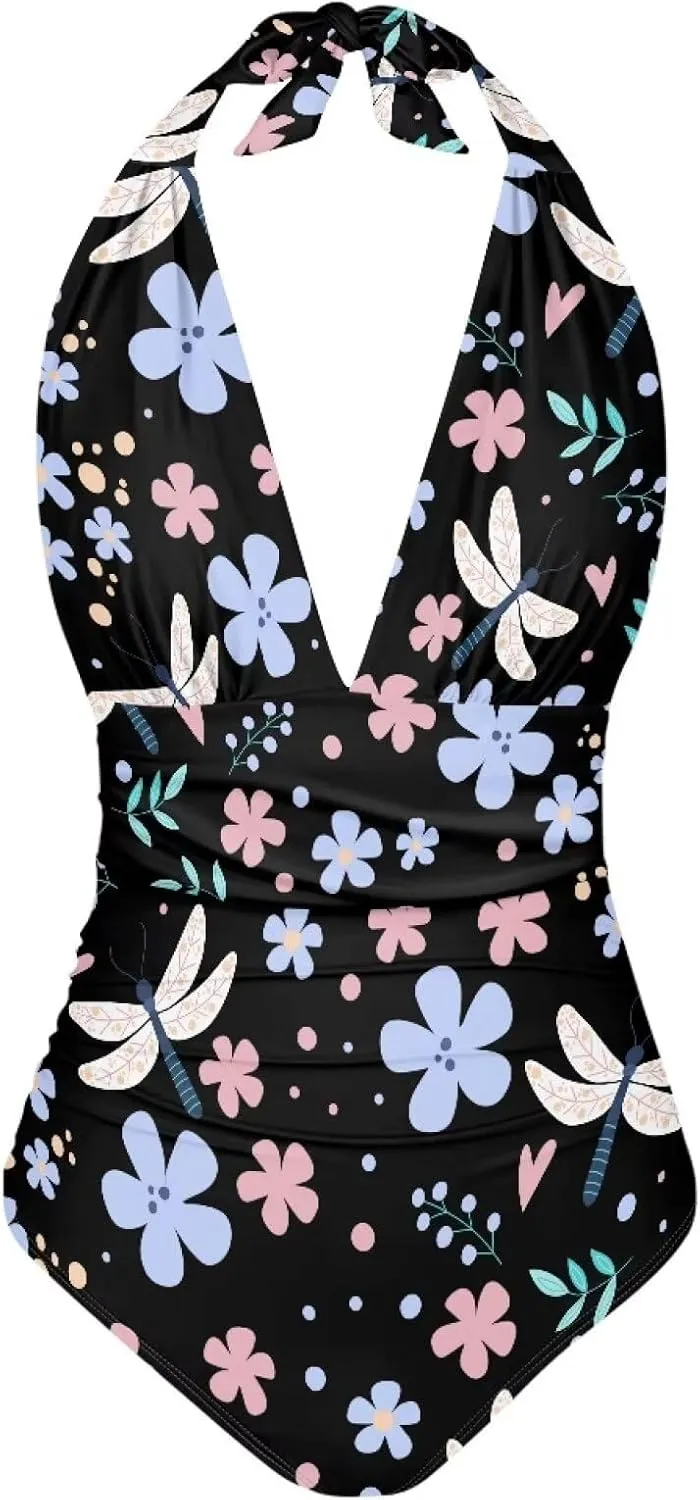 Flashideas One Piece Swimsuit Women Sexy Tummy Control One Piece Swimsuits V Neck Swimwear