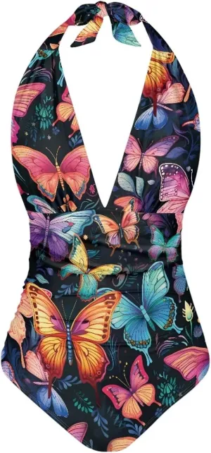Flashideas One Piece Swimsuit Women Sexy Tummy Control One Piece Swimsuits V Neck Swimwear