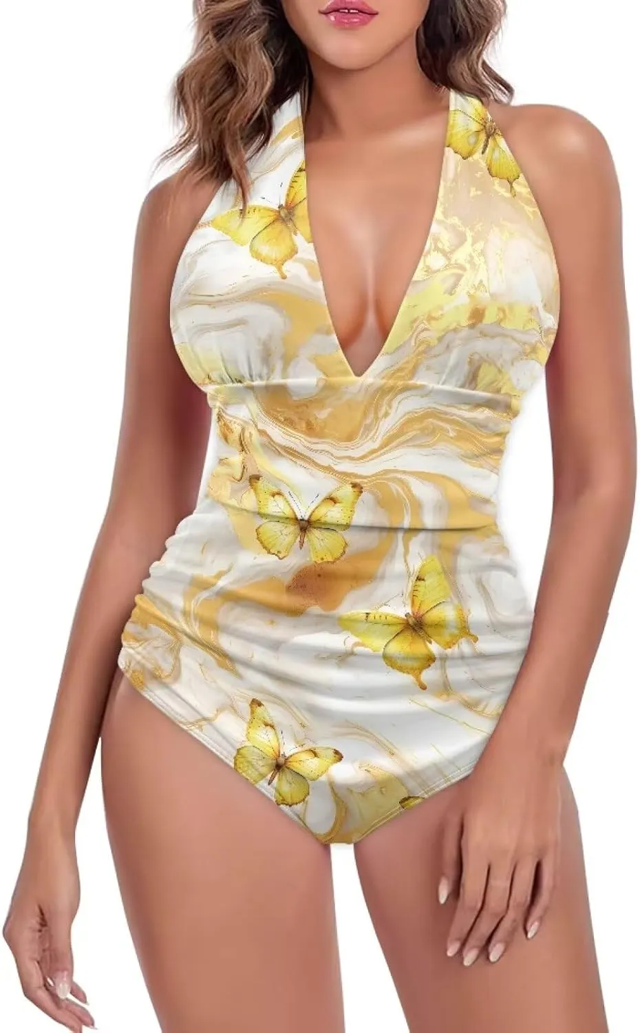 Flashideas One Piece Swimsuit Women Sexy Tummy Control One Piece Swimsuits V Neck Swimwear
