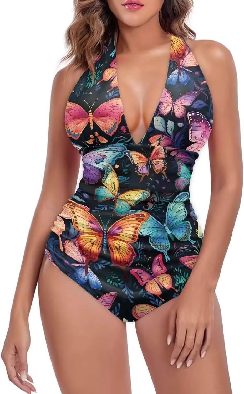 Flashideas One Piece Swimsuit Women Sexy Tummy Control One Piece Swimsuits V Neck Swimwear