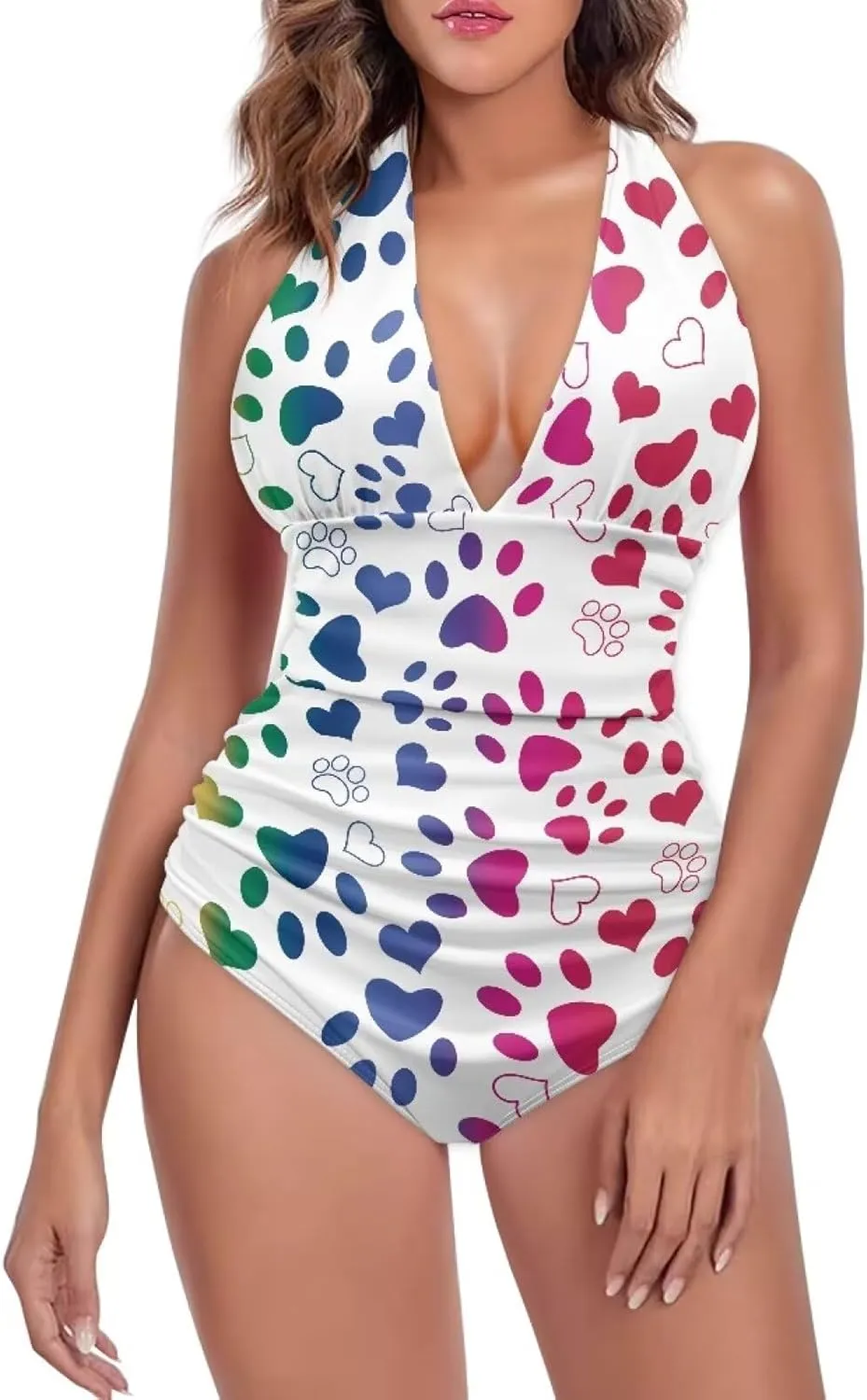 Flashideas One Piece Swimsuit Women Sexy Tummy Control One Piece Swimsuits V Neck Swimwear