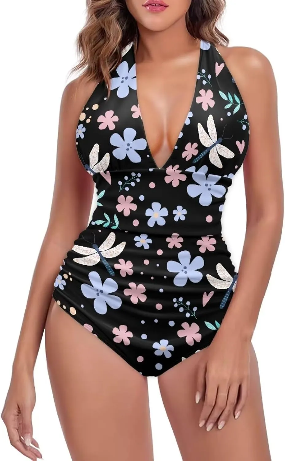 Flashideas One Piece Swimsuit Women Sexy Tummy Control One Piece Swimsuits V Neck Swimwear