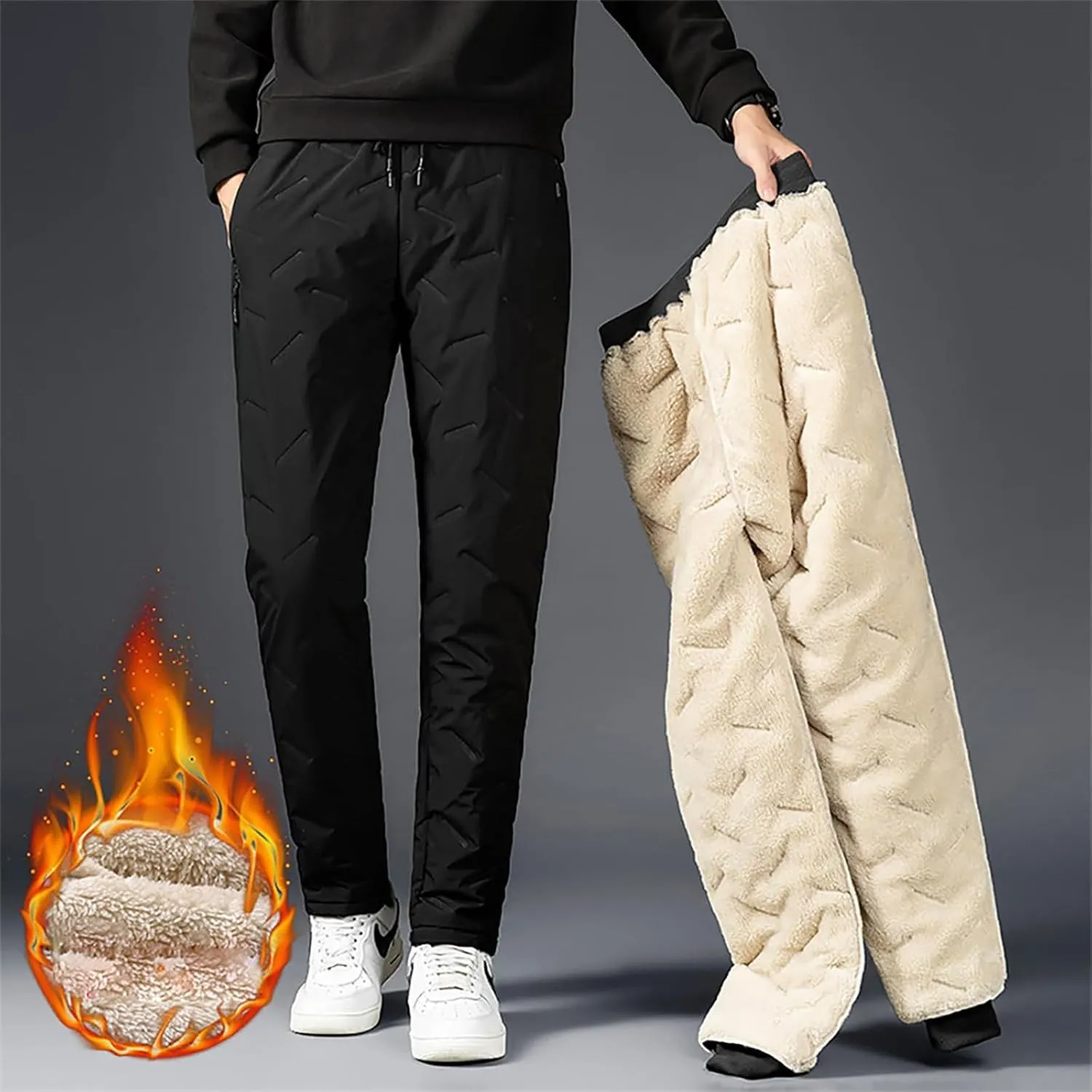 Fleeceactive - Unisex Fleece-Lined Waterproof Pants, Unisex Fleece Jogging Bottoms Winter Warm Fuzzy Leggings Sweatpants