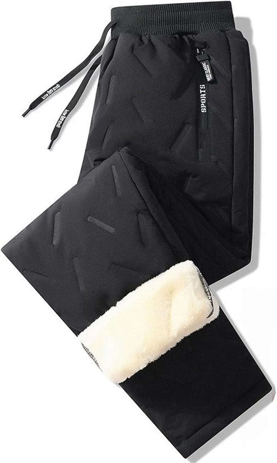 Fleeceactive - Unisex Fleece-Lined Waterproof Pants, Unisex Fleece Jogging Bottoms Winter Warm Fuzzy Leggings Sweatpants