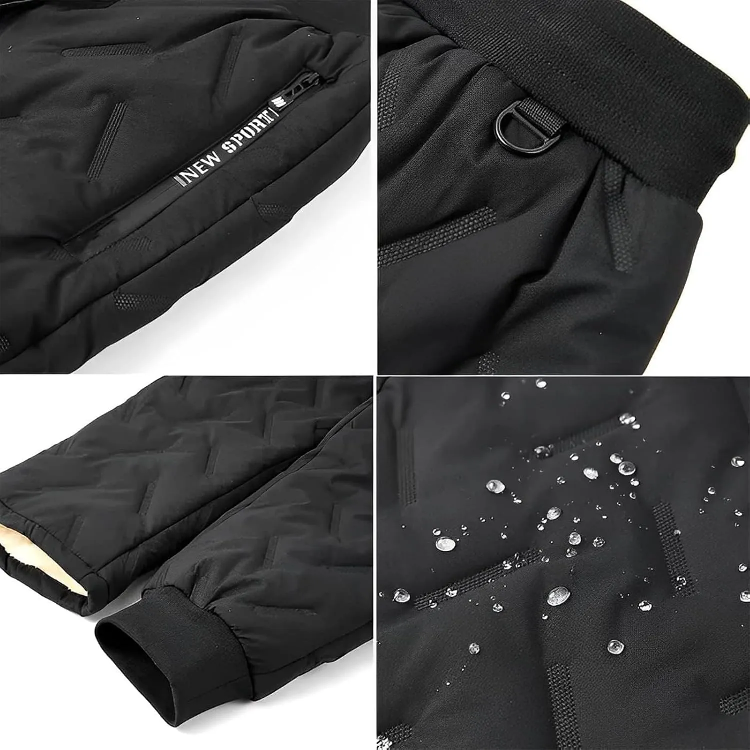 Fleeceactive - Unisex Fleece-Lined Waterproof Pants, Unisex Fleece Jogging Bottoms Winter Warm Fuzzy Leggings Sweatpants