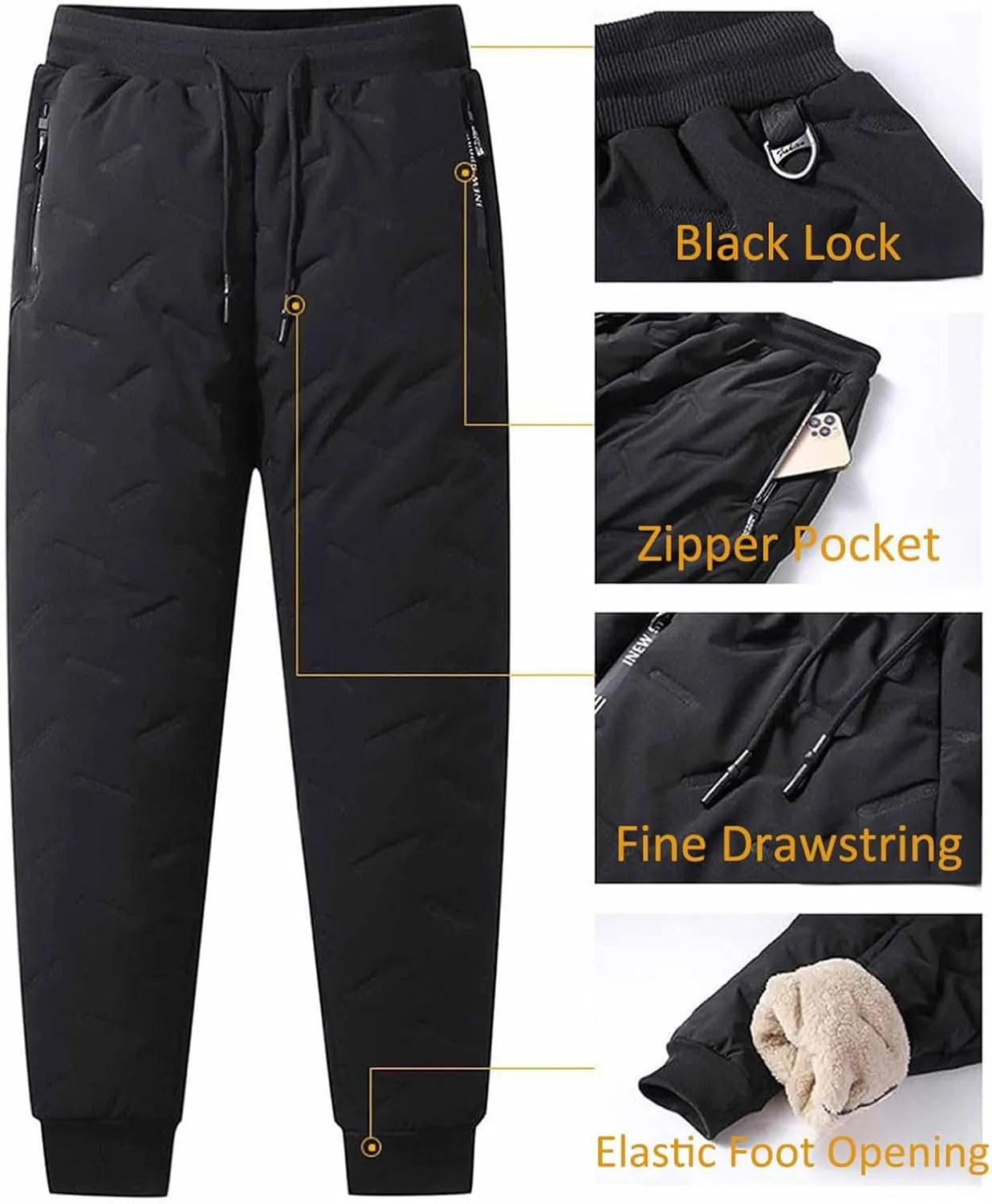 Fleeceactive - Unisex Fleece-Lined Waterproof Pants, Unisex Fleece Jogging Bottoms Winter Warm Fuzzy Leggings Sweatpants