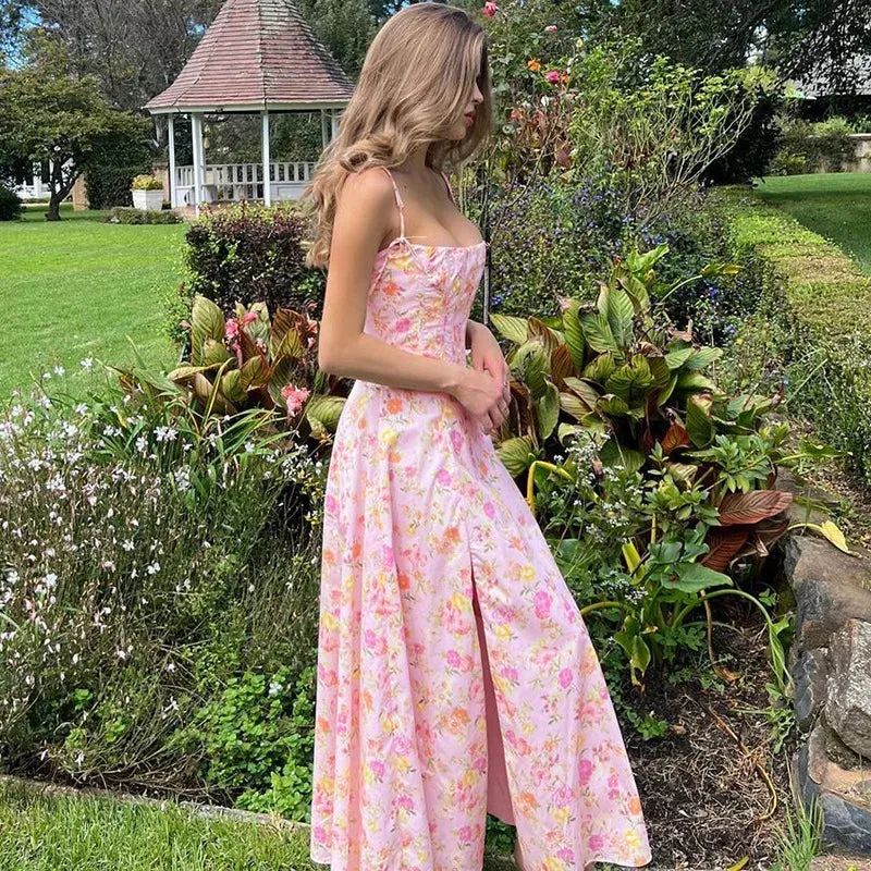 Floral Corset Dress with Side Split
