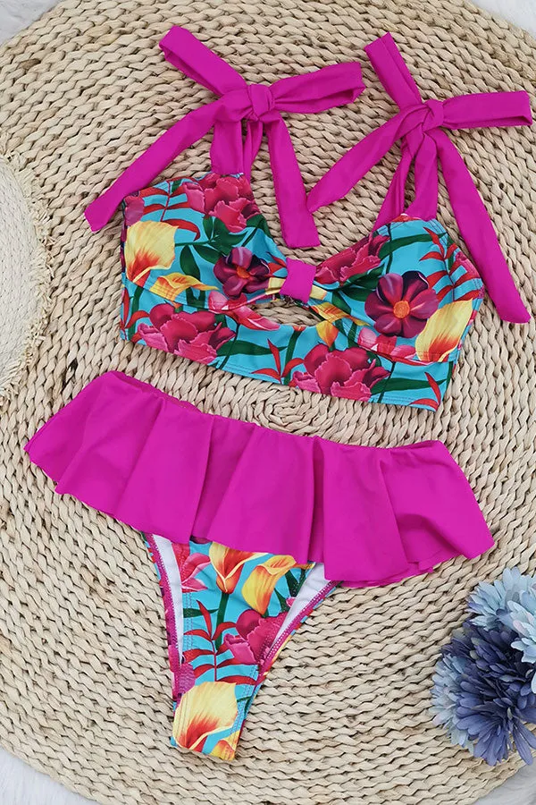 Floral Print Pretty Ruffle Bikini