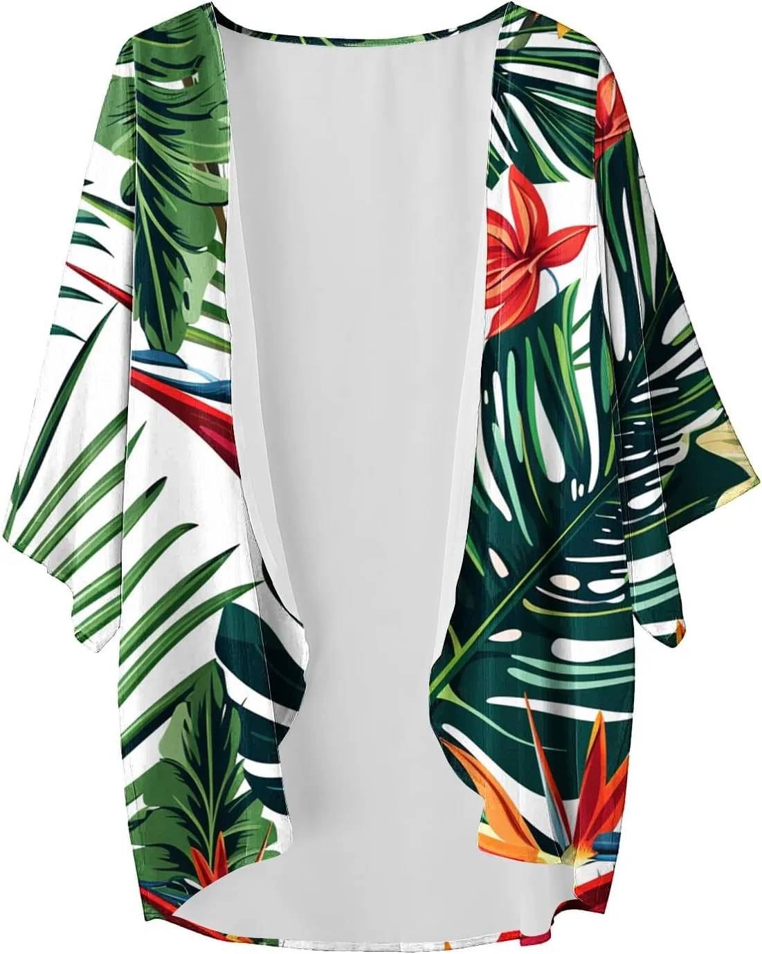 Floral Print Puff Sleeve Kimono For Women Cardigans 3/4 Sleeve Chiffon Coverup 2025 Loose Open Front Cover Beach Tops