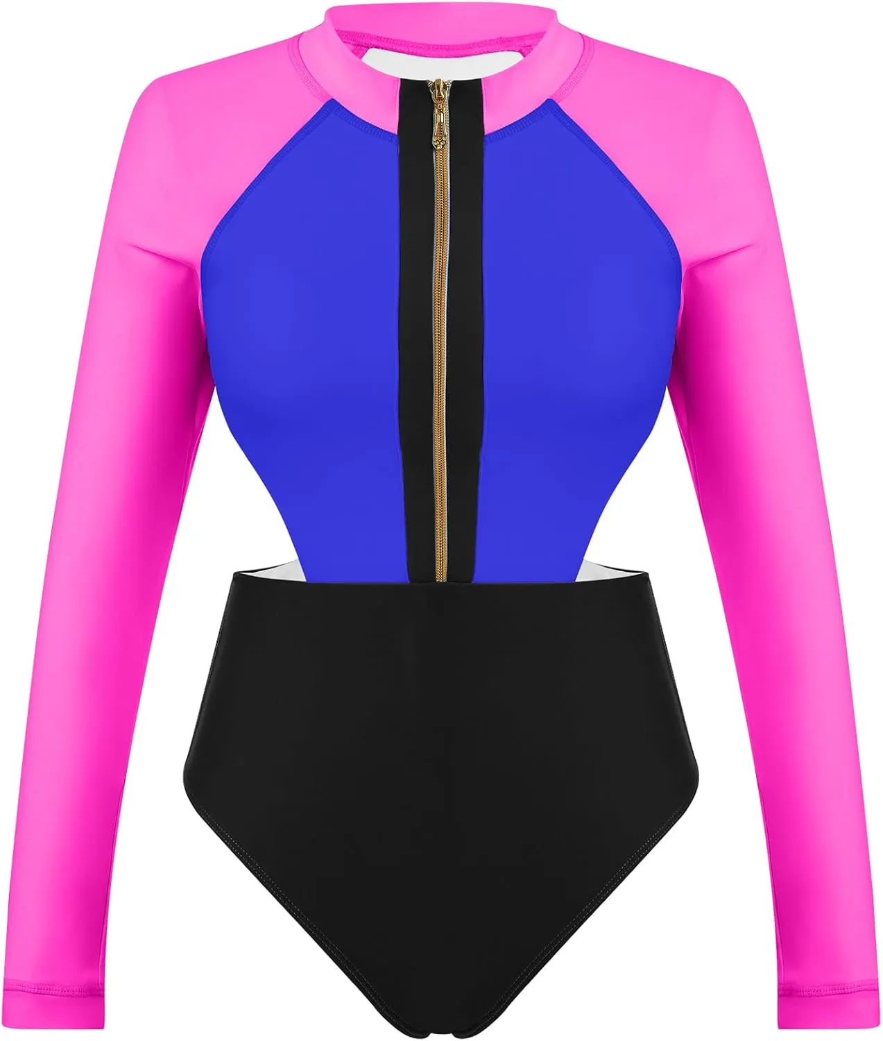 FYMNSI One Piece Bathing Suit Tummy Control Swimsuits Long Sleeve Zip Front Rash Guard Monokini Swimwear Surfing Swim Suit