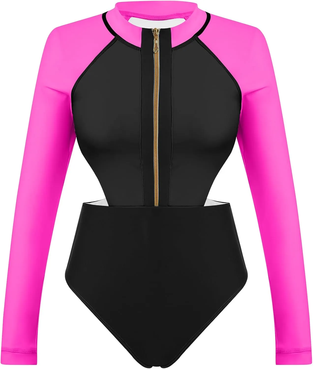 FYMNSI One Piece Bathing Suit Tummy Control Swimsuits Long Sleeve Zip Front Rash Guard Monokini Swimwear Surfing Swim Suit