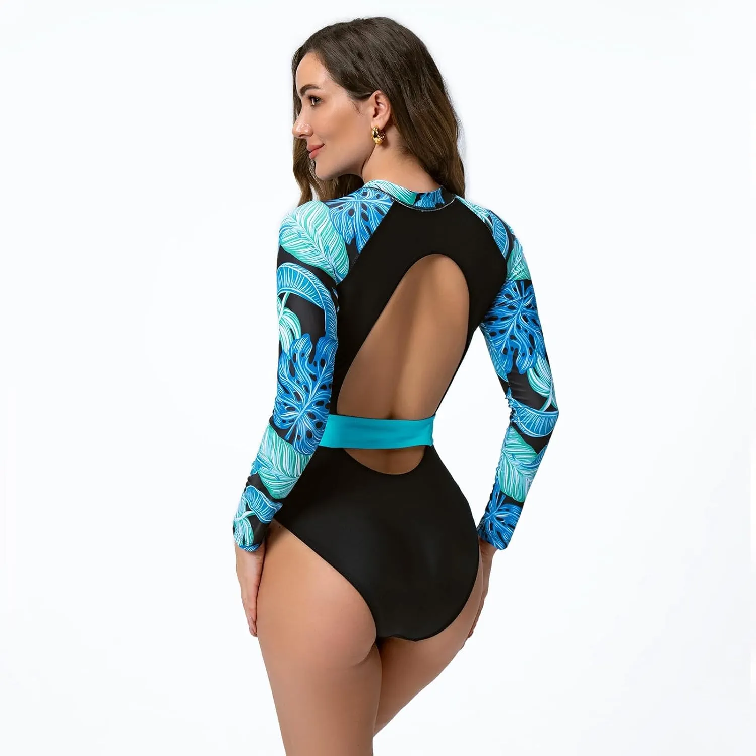 FYMNSI Women's One-Piece Swimsuits Long Sleeve Bathing Suit Tummy Control Rash Guard Shirts Surfing Athletic Sporty Swimwear