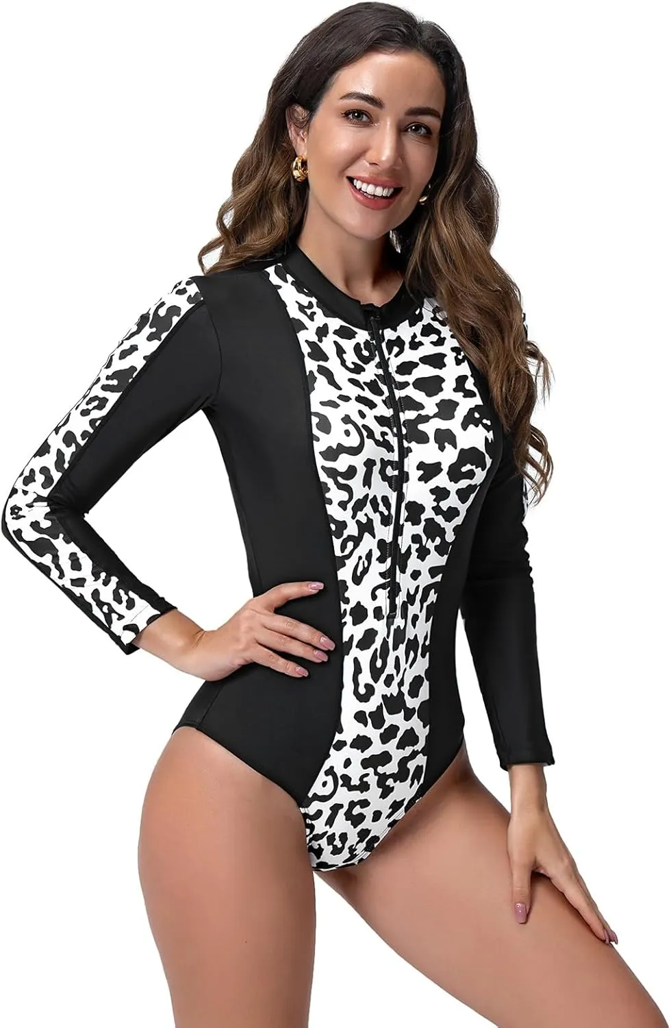 FYMNSI Women's One-Piece Swimsuits Long Sleeve Bathing Suit Tummy Control Rash Guard Shirts Surfing Athletic Sporty Swimwear
