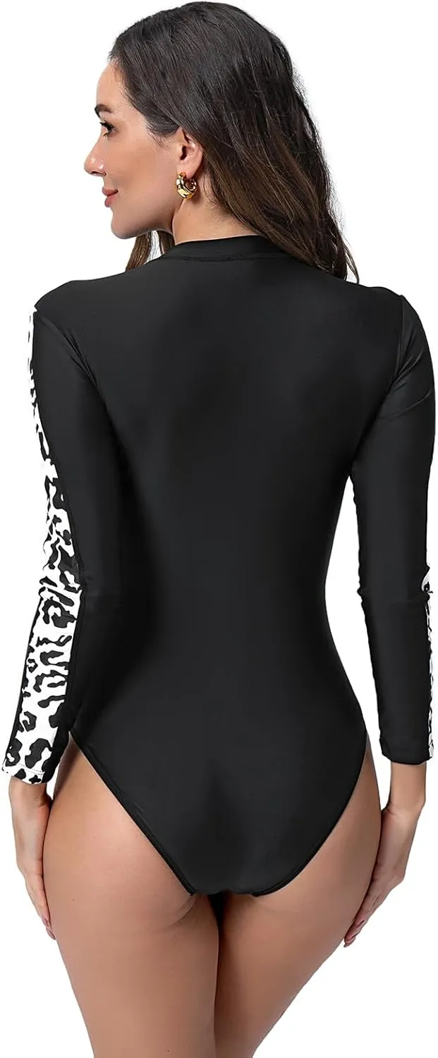 FYMNSI Women's One-Piece Swimsuits Long Sleeve Bathing Suit Tummy Control Rash Guard Shirts Surfing Athletic Sporty Swimwear