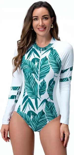 FYMNSI Women's One-Piece Swimsuits Long Sleeve Bathing Suit Tummy Control Rash Guard Shirts Surfing Athletic Sporty Swimwear