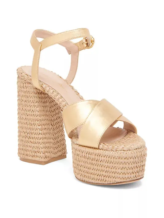 G3152270RIC BEBE leather and Raffia platform sandal