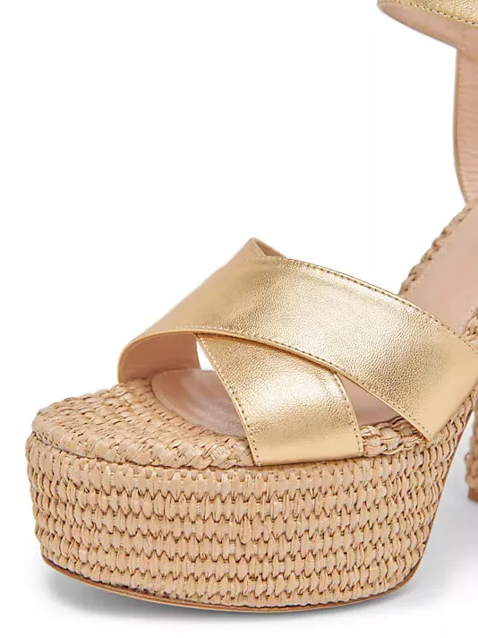 G3152270RIC BEBE leather and Raffia platform sandal